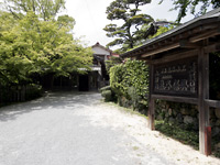 日本家屋に続く砂利道と木々の写真