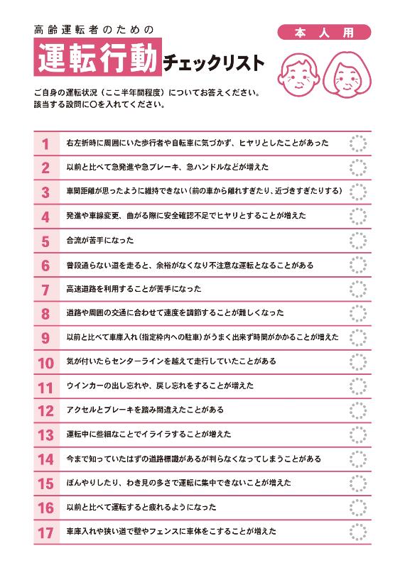 運転行動チェックリスト【本人用】