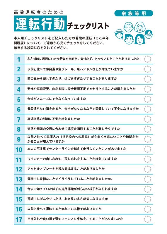 運転行動チェックリスト【家族等用】