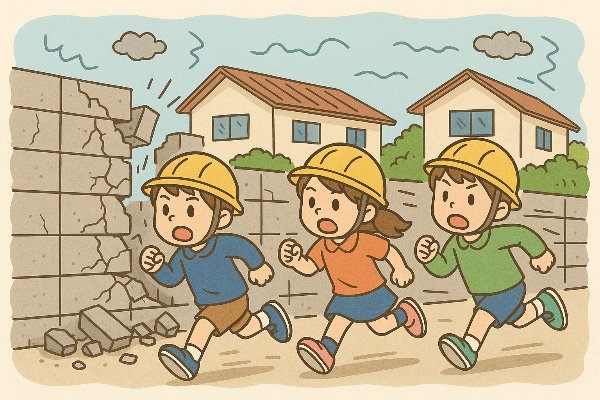 地震で避難する子供たち